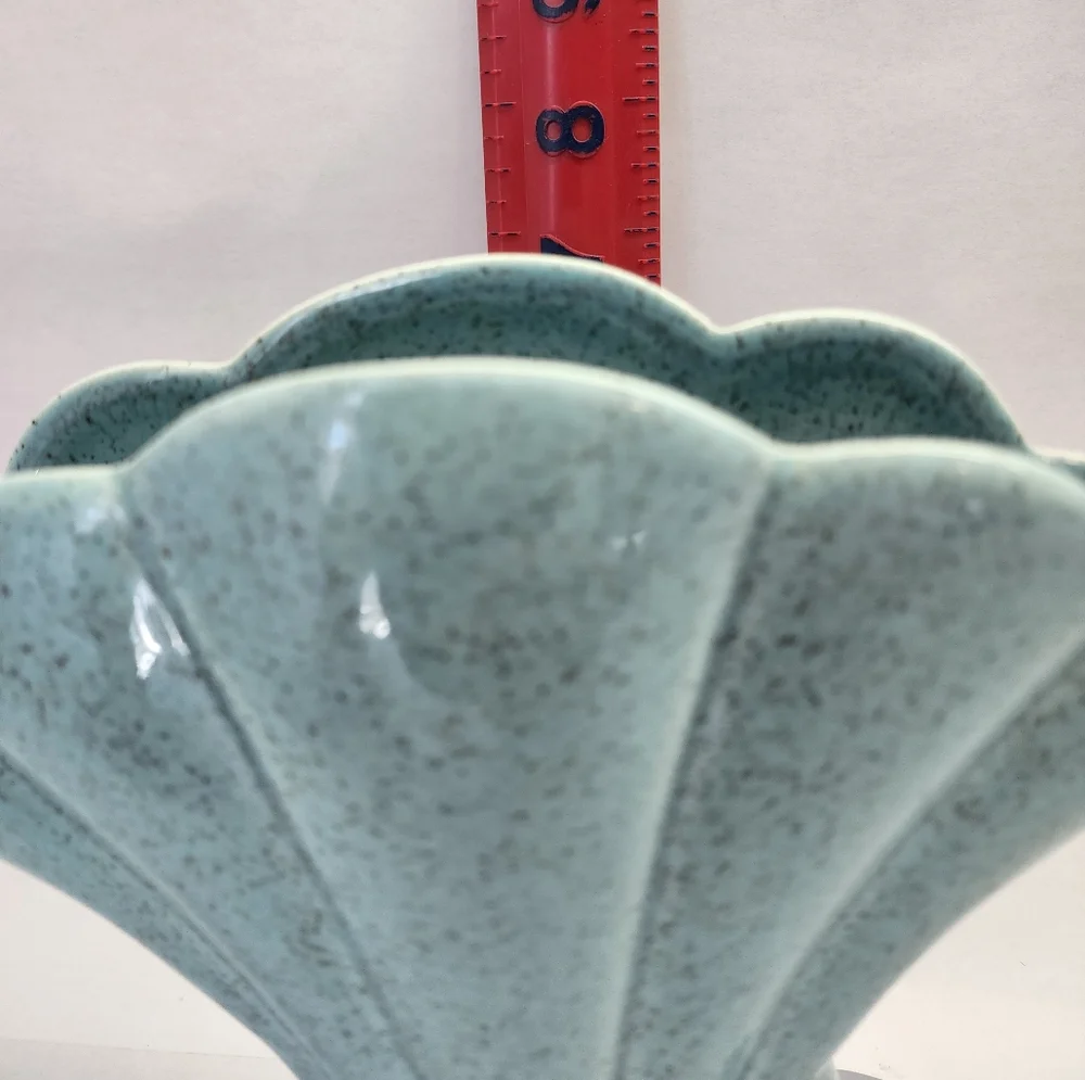 Vintage Red Wing Teal Blue Ceramic Fan Shell Vase